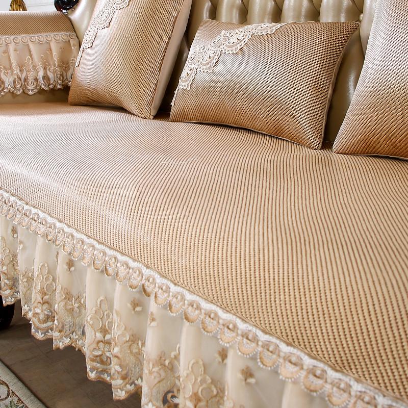 Summer Coolness Rattan Mat Fabric Sofa Cover European Hemline Living Room Decoration Non-slip Slipcover Sofa Cushion Home Decor