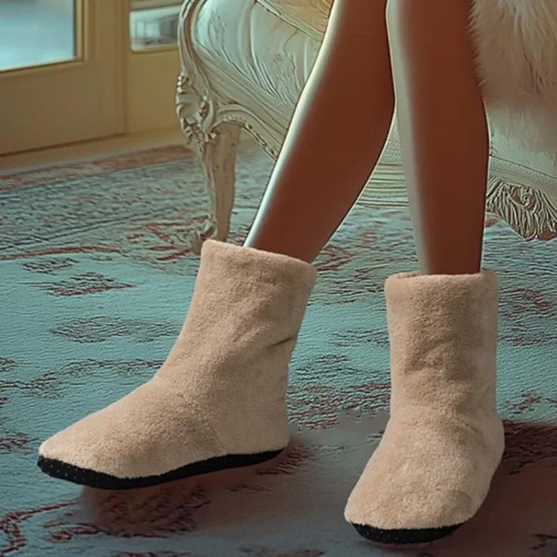 

Fashion Ladies Shoes on Sale New Sleeve Women s Boots Winter Round Toe Plush Fleece for Warmth Solid Middle Barrel Low Heels Snow Boots 35