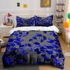 Cobalt Blue Twig Floral Duvet Cover Set, Gray Chinese Porcelain Style Bedding Includes 1 Duvet Cover And 2 Pillowcase, Gift