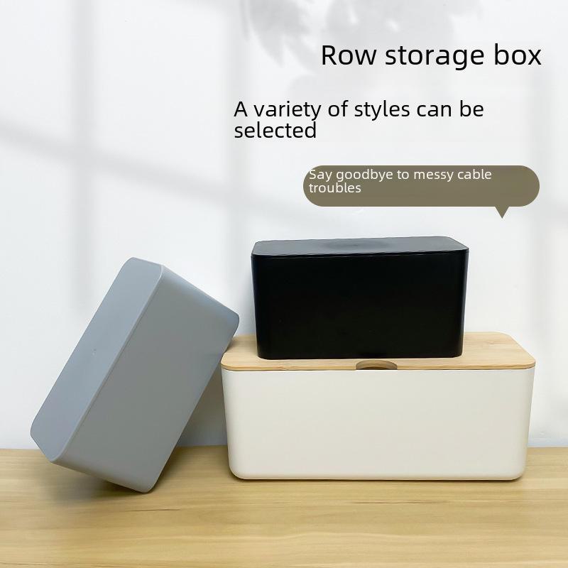 "Wood Grain Multi-Function Desktop Cable Organizer Box"