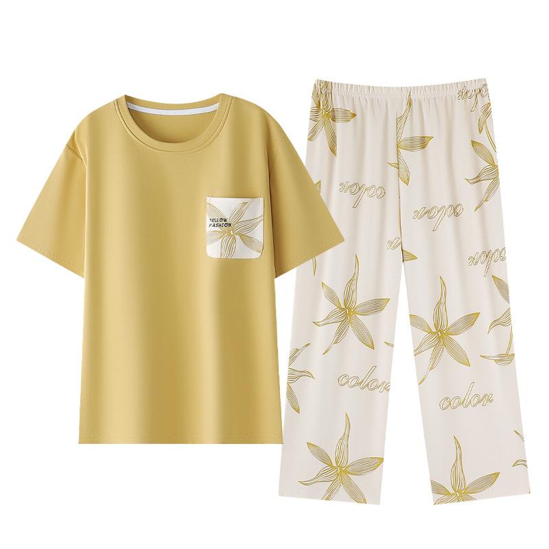 Bring Your Own Chest Pads, Pajamas, Women's Summer Pure Cotton Short-sleeved Cropped Pants, Cotton-free Bras, and Loungewear Sets That Can Be Worn