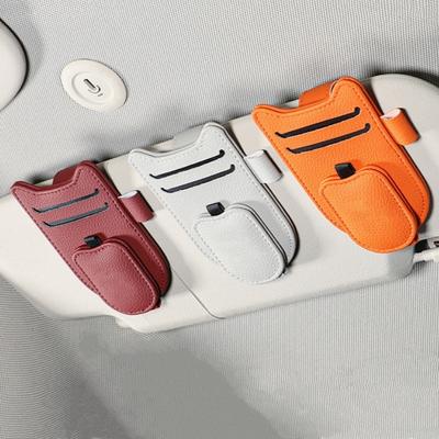 Magnetic Sunglasses Holder Car Sun Visor Eyeglasses Clip Multi-Functional PU Ticket Card Clip Vehicle Accessory
