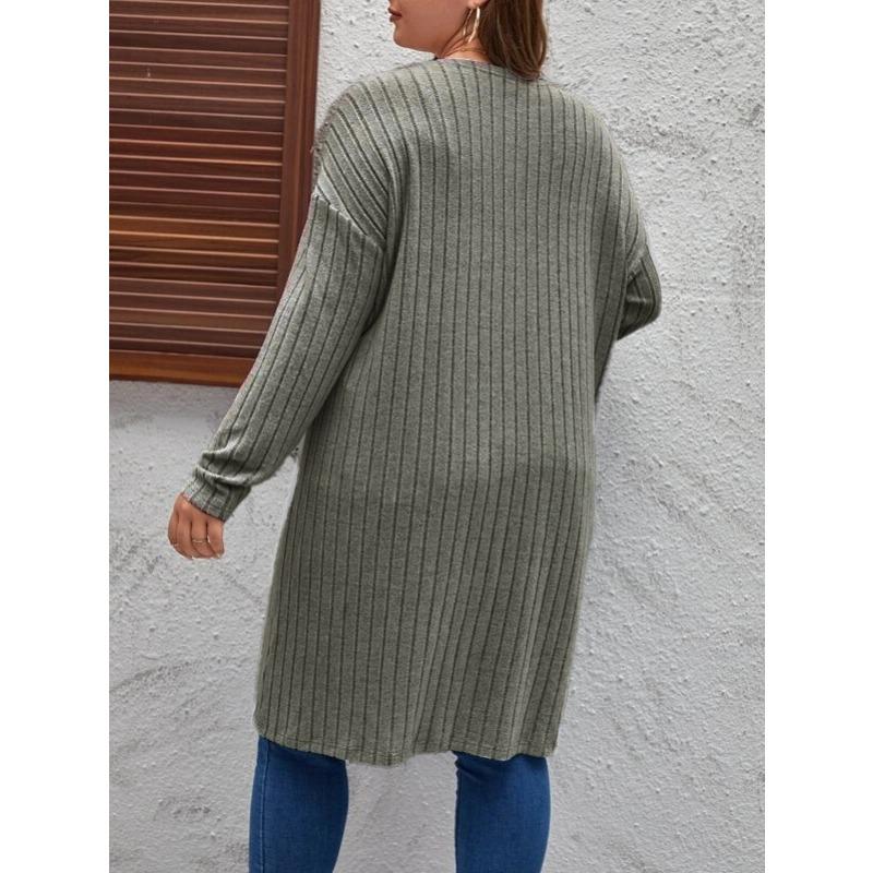 Spring and autumn thin large size ladies casual long sweater cardigan, loose and comfortable ladies unbuttoned knitted jacketHF23047