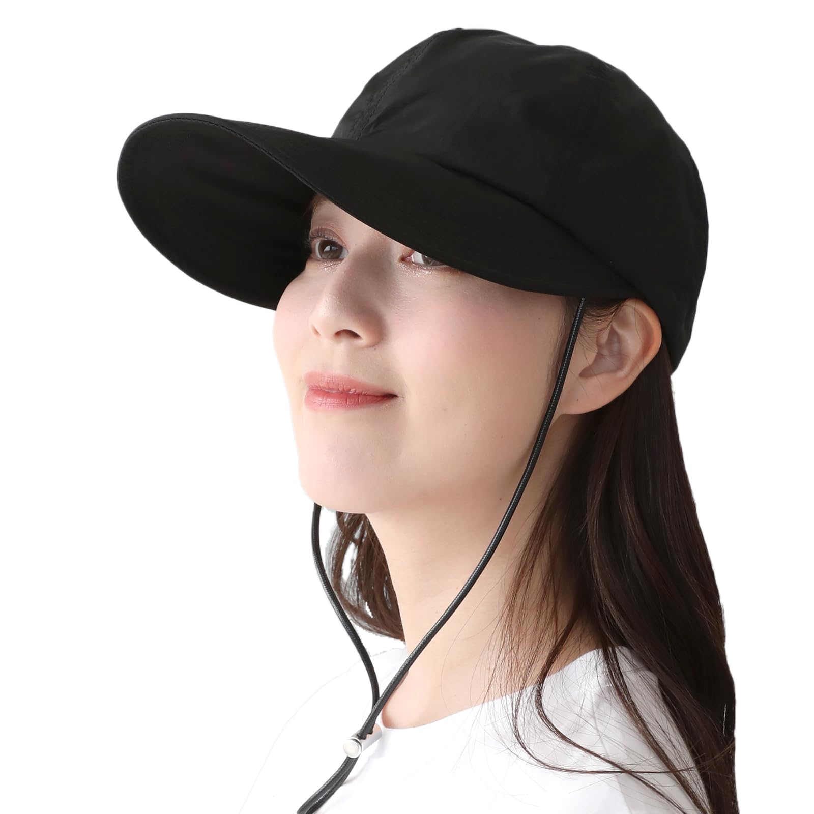 

Кепка с защитой от УФ-лучей Водоотталкивающая Поставляется с подбородочным ремешком Мягкая шляпа Черная [DreamHats] UPF50+ (Отталкивает воду) (Легкий материал) (складываемый) Весна лето