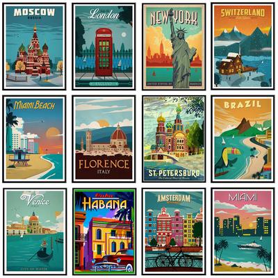 Pintura de diamantes 5D DIY de Nueva York, Países Bajos, Ámsterdam, Londres, paisaje Vintage de ciudades de Europa y América, punto de cruz, decoración del hogar