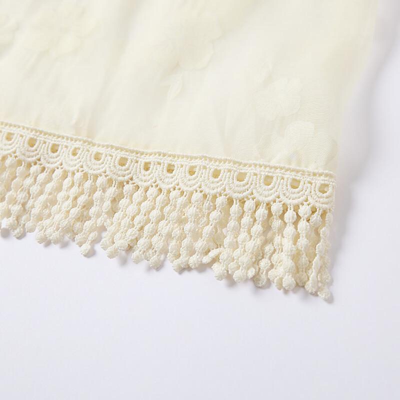 Women's French Puff Sleeve Embroidered Tassel Dress