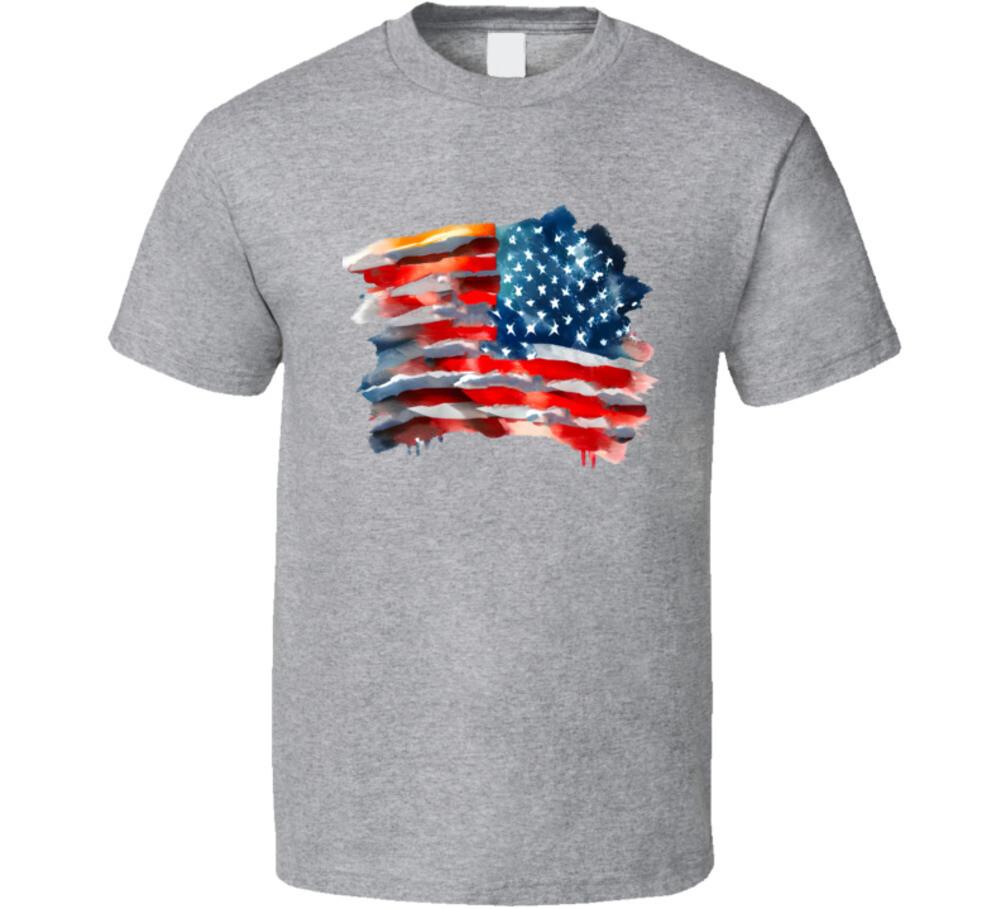 Painted American Flag Tshirt Patriotic Stars & Stripes Usa Tee Unisex T Shirt XXXXL