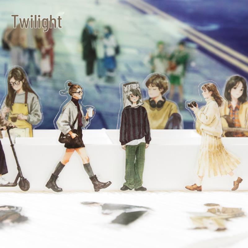 Twilight PET Sticker Pack: Street Corner Pedestrians Series - 30 Sheets, 6 Styles, Person Life Theme Journal Stickers