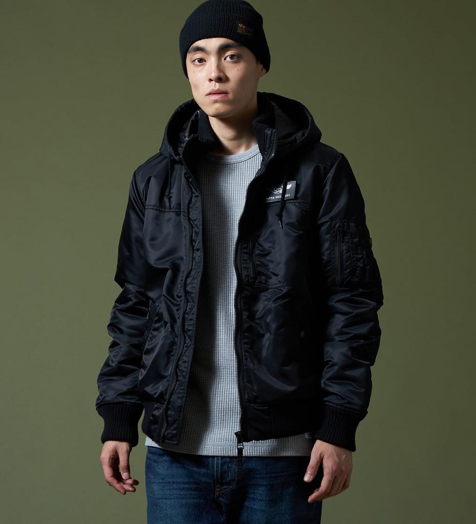 ALPHA INDUSTRIES Hooded Rib Jacket TA1716 Men's Size L BLACK