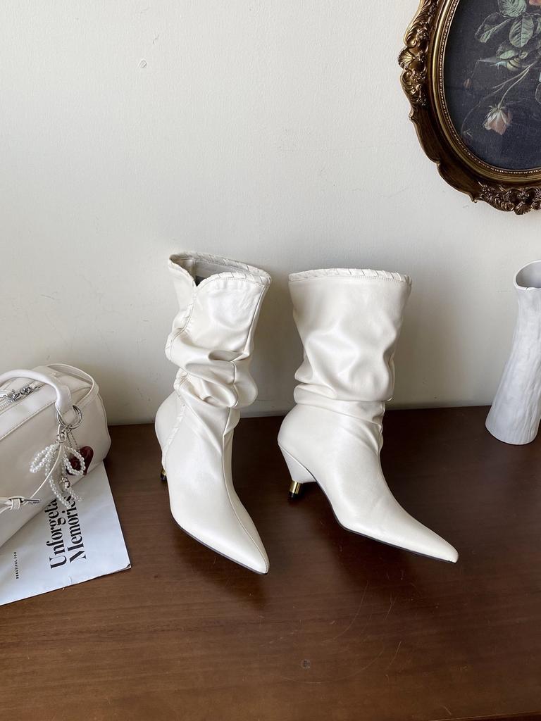 2025 European and American Style Metal Thin Heels Pointed Hand-tied Thin Short Boots