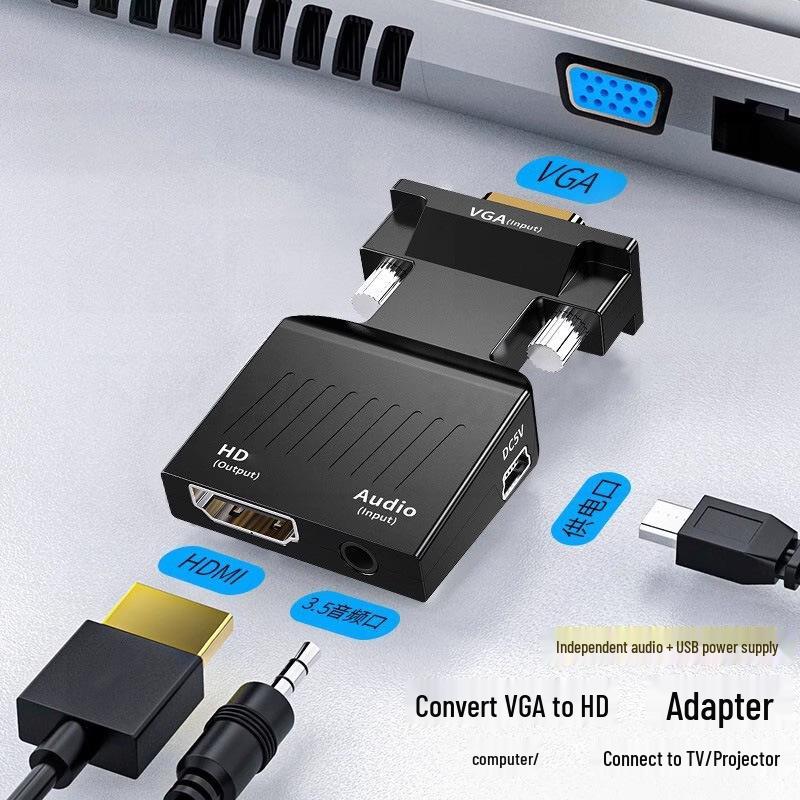 HDMI to VGA Converter with Audio for HD Video, Computer, Set-Top Box, Projector, TV, and Monitor