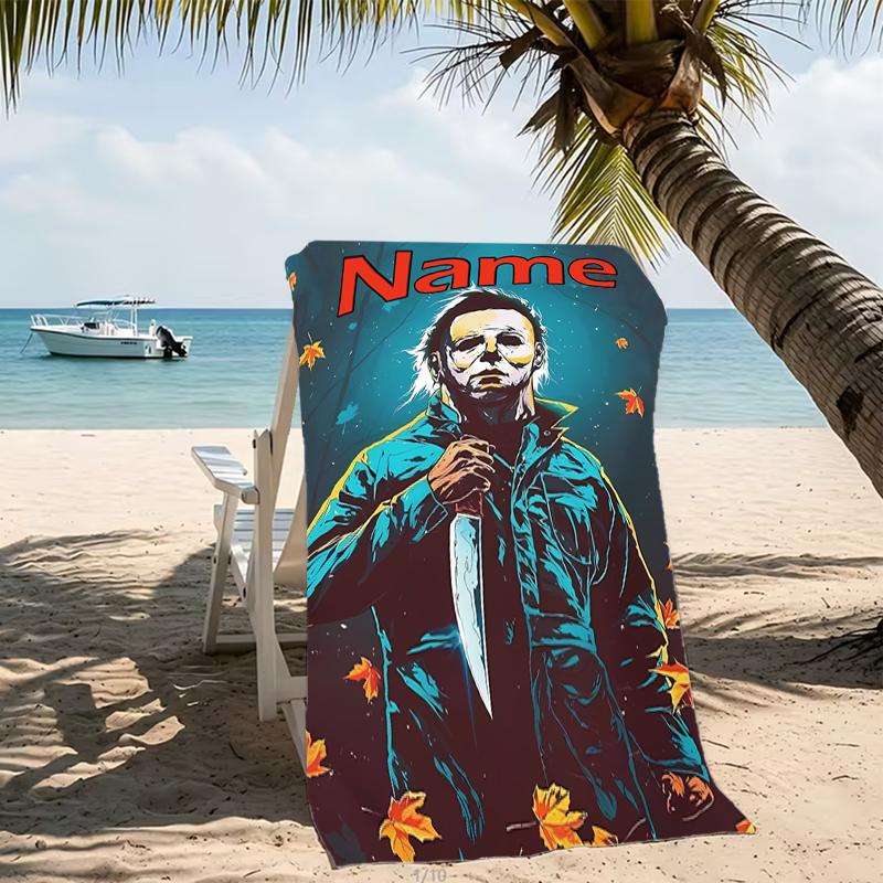 Customizable personalized beach towels Michael Myers themed designs.Suitable for the beach, yoga, sports;ideal as beach accessories