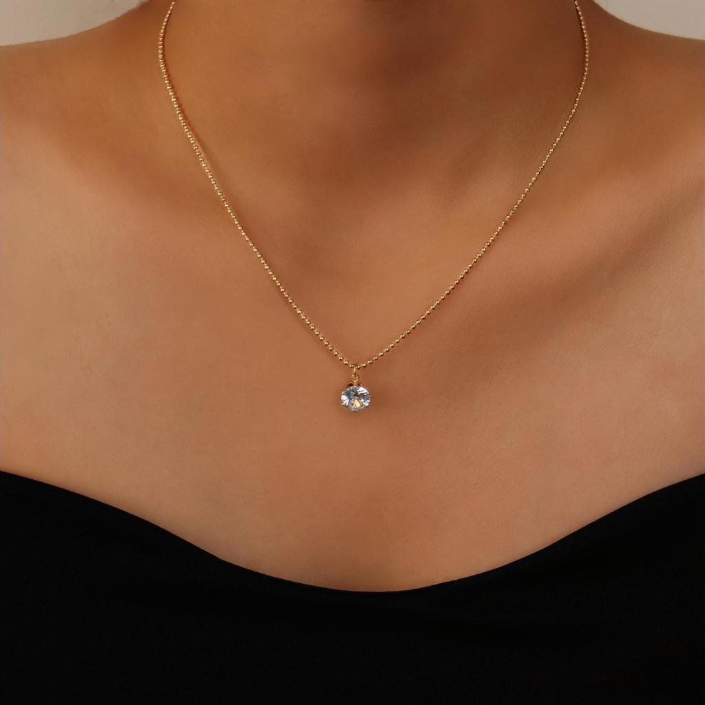 Wind Titanium Steel Rose Gold Collarbone Chain, Six-Claw Zircon Collarbone Chain, Temperament, Small Single Diamond Necklace, Women