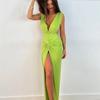 European-American Style Backless V-Neck Slit Dress - Women's 2023 Spring/Summer Fashion