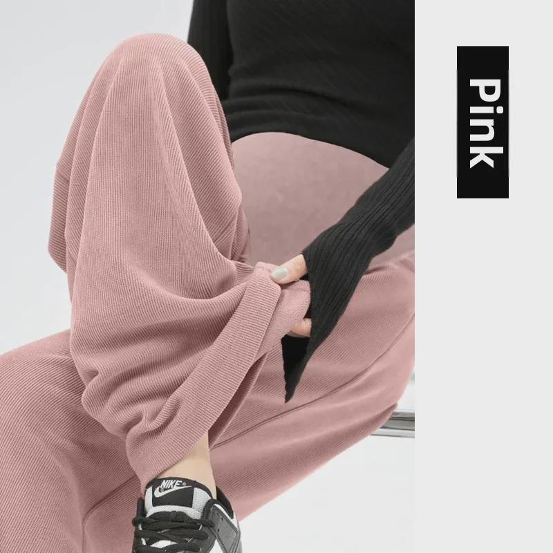 2024 Spring & Autumn Maternity Velvet Cotton Wide-Leg Pants with Belly Support