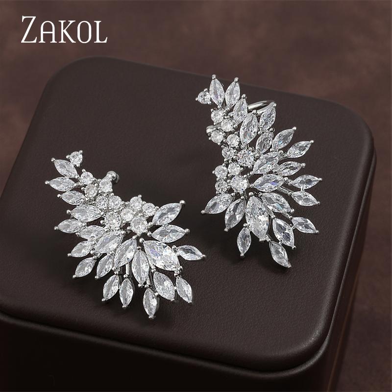 ZAKOL Vintage Cubic Zirconia Snowflake Pendant Women's Earrings Classic Earring Bridal Wedding Party Jewelry 2026 Trend