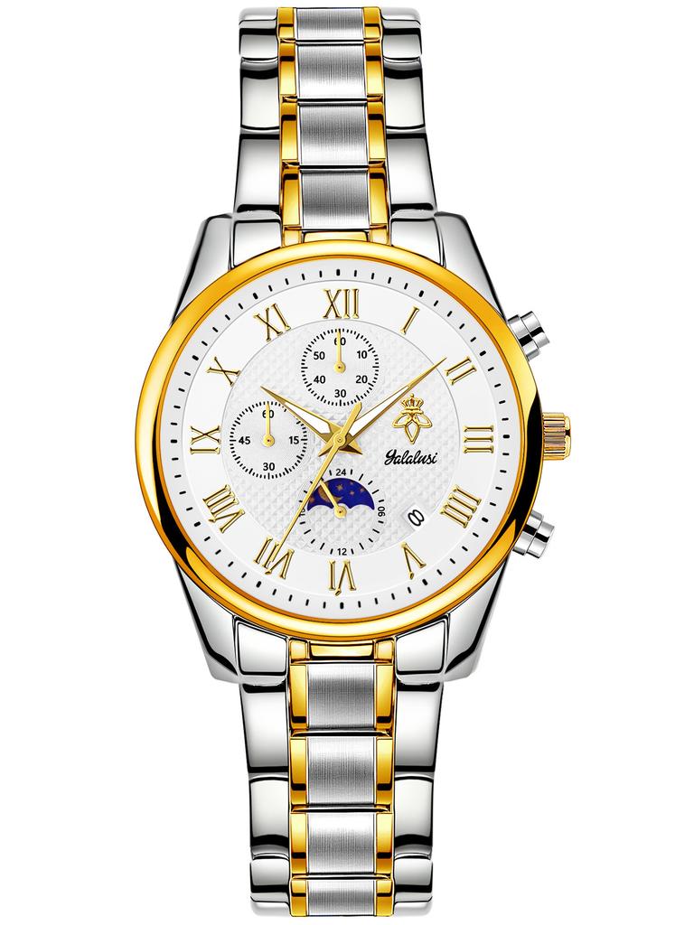 Yalalusi Luxury Gold Shell Roman Scale Multi-Function Men'S Watch, Three-Eye Chronograph Waterproof Business Watch