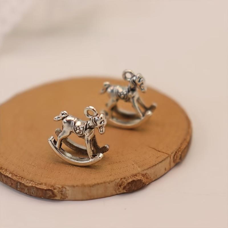 10 Retro 3D Carousel Animal Pendants - Alloy Miniature Horse and Donkey Pendants for DIY Jewelry Making, Earrings, Necklaces, Br