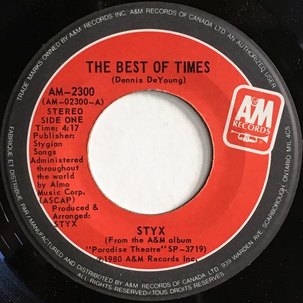 7inch Record STYX Best Of Times AM2300 AM 1980 Canada Rock Used