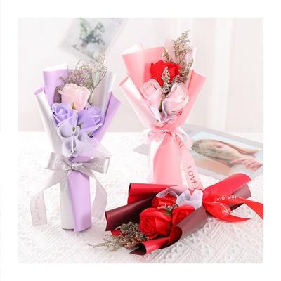 3 Heads Soap Flower Artificial Rose Soap Bouquet Creative Rose Soap Flower  Valentine'S Day