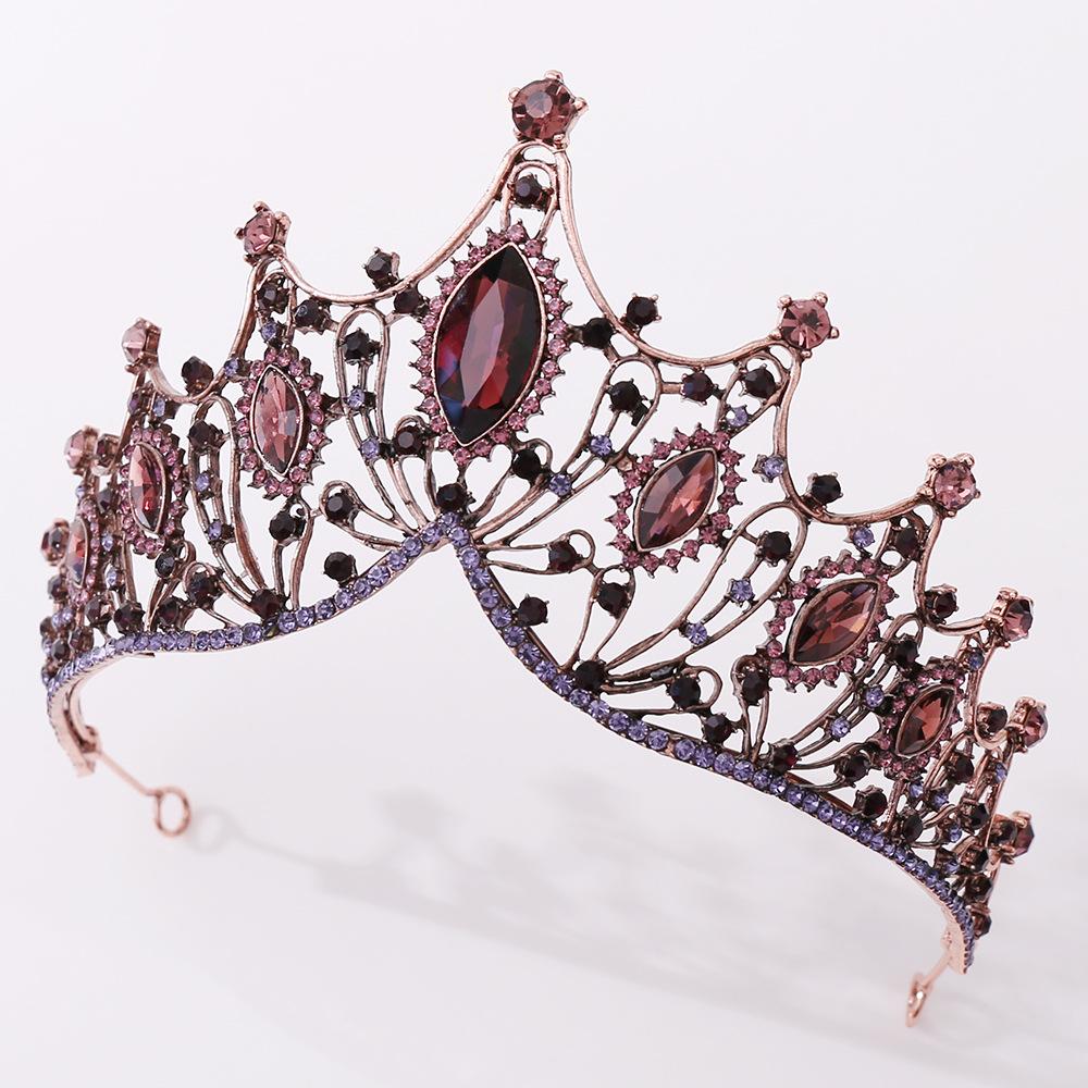 Vintage Brautkrone Barock Hochzeitsdiademe Lila Kristall Königlicher Kopfschmuck Königin Braut Hochzeit Haarschmuck Accessoires Festzug