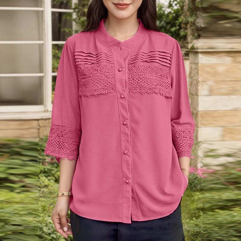 

ZANZEA Women Casual Stand Collar Loose 3/4 Sleeve Patchwork Blouse 5XL камео розовый