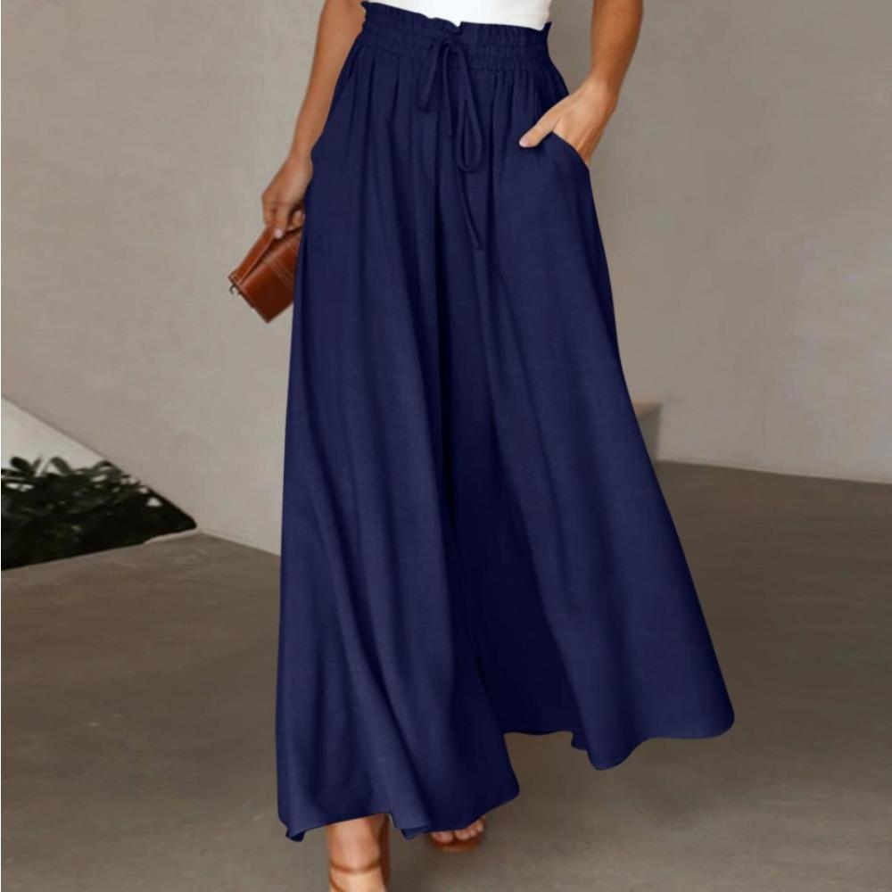 Summer New Women's Wide-leg Trousers Elastic Belt Wide-leg High-waisted Long Culottes