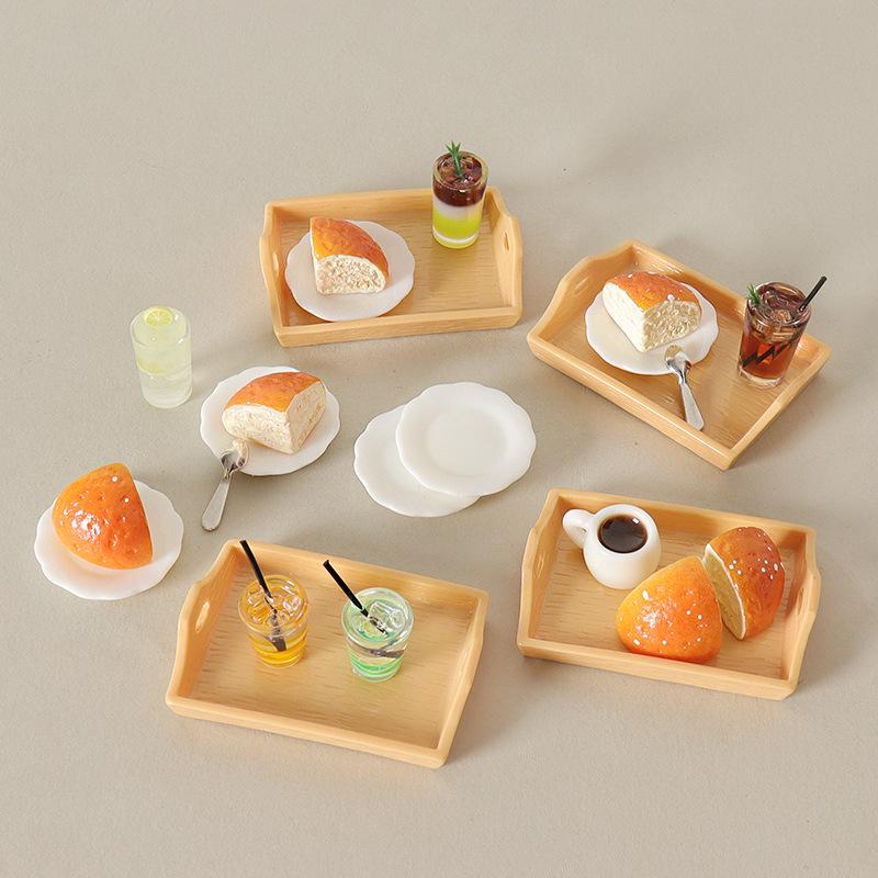 Dollhouse Miniature Juice & Cake Display Set with Tray & DIY Spoon