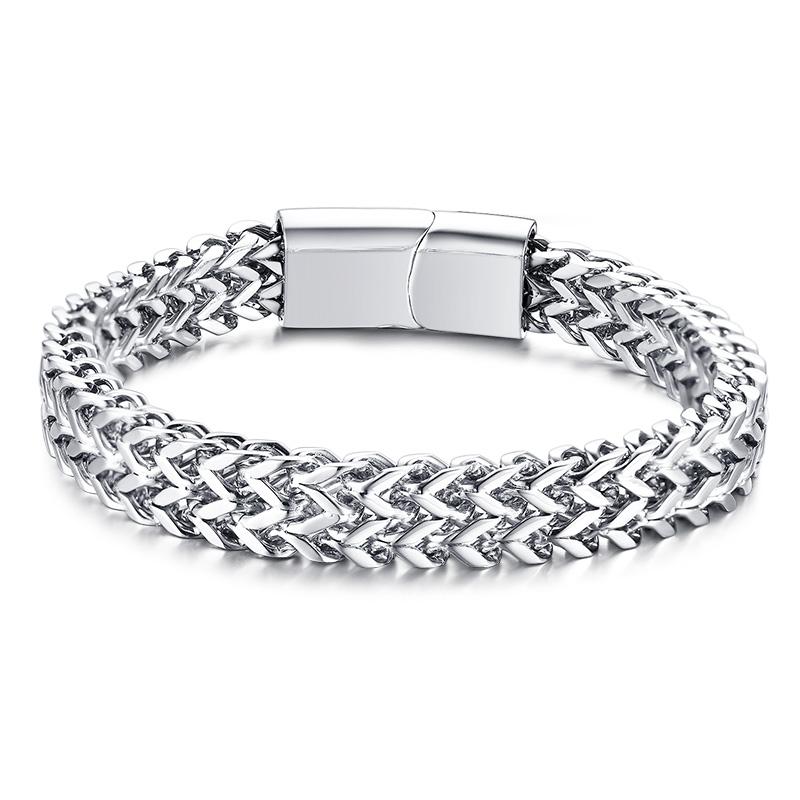 Vnox Stylish Men's Chain Bracelets,Stainless Steel 6.5MM-12.5MM Two-strand Wheat Link Wristband, Rock Punk Biker Male Jewelry