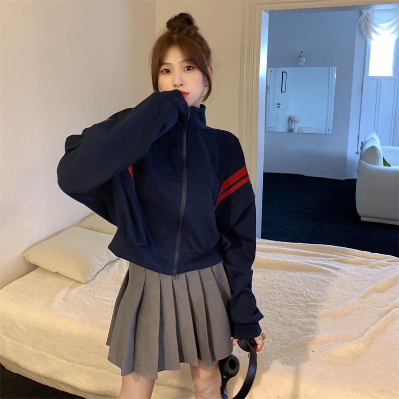 2025 Women’s Retro Casual Oversized Sweatshirt Jacket with Stand-Up Collar for Spring & Autumn