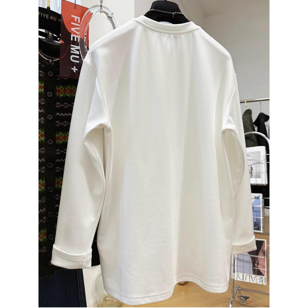 2026 Spring Women's Loose Casual Solid Color Long Sleeve Round Neck T-shirt