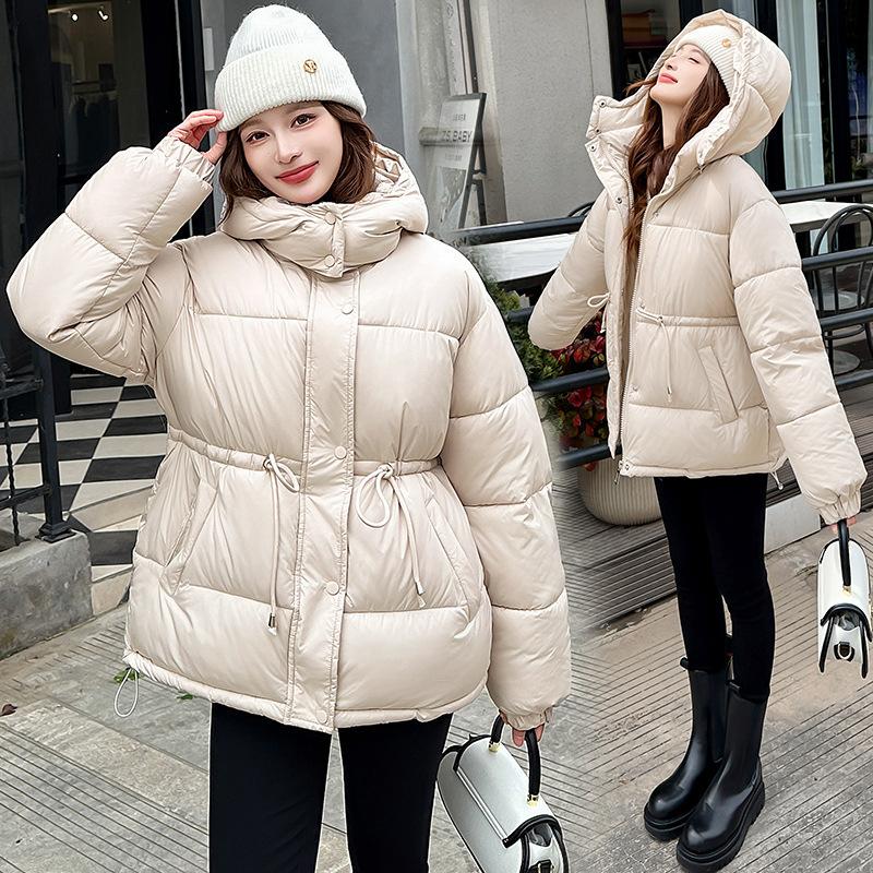 Casual down cotton clothes warm medium and long hooded waist drawstring jacket women's cotton-padded jacket