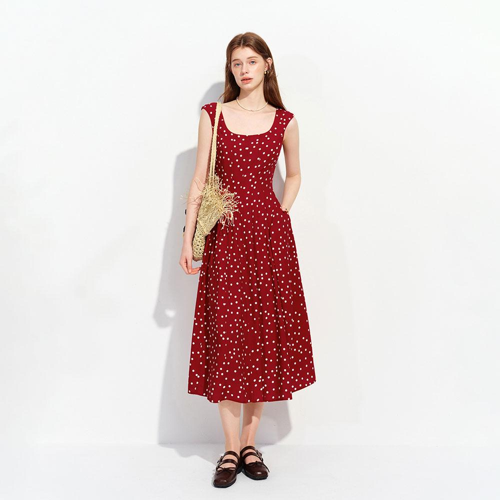 Wednesday Delight Wd_Polka Dot Flare Midi Dress_Red