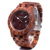 Bewell Wooden Watch with Luminous Quartz Natural Wood Analog Lightweight and Waterproof Men's Calendar, Movement, Watch, (Red Sandalwood)