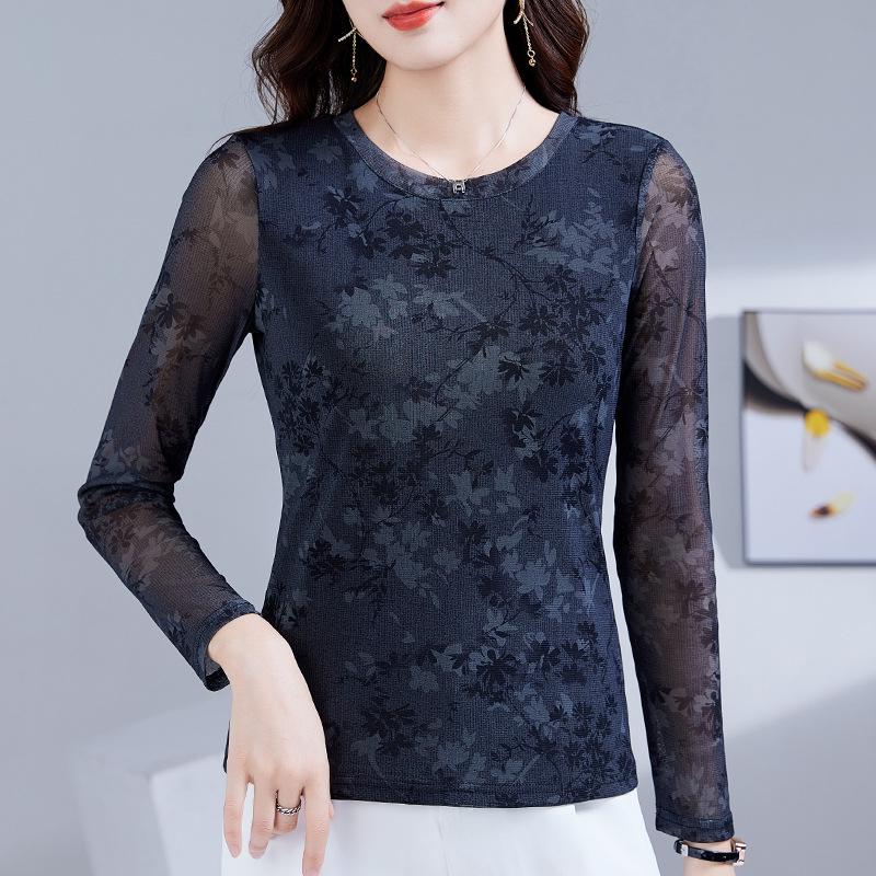 Stylish Long Sleeve Print T-shirt for Middle-Aged Women
