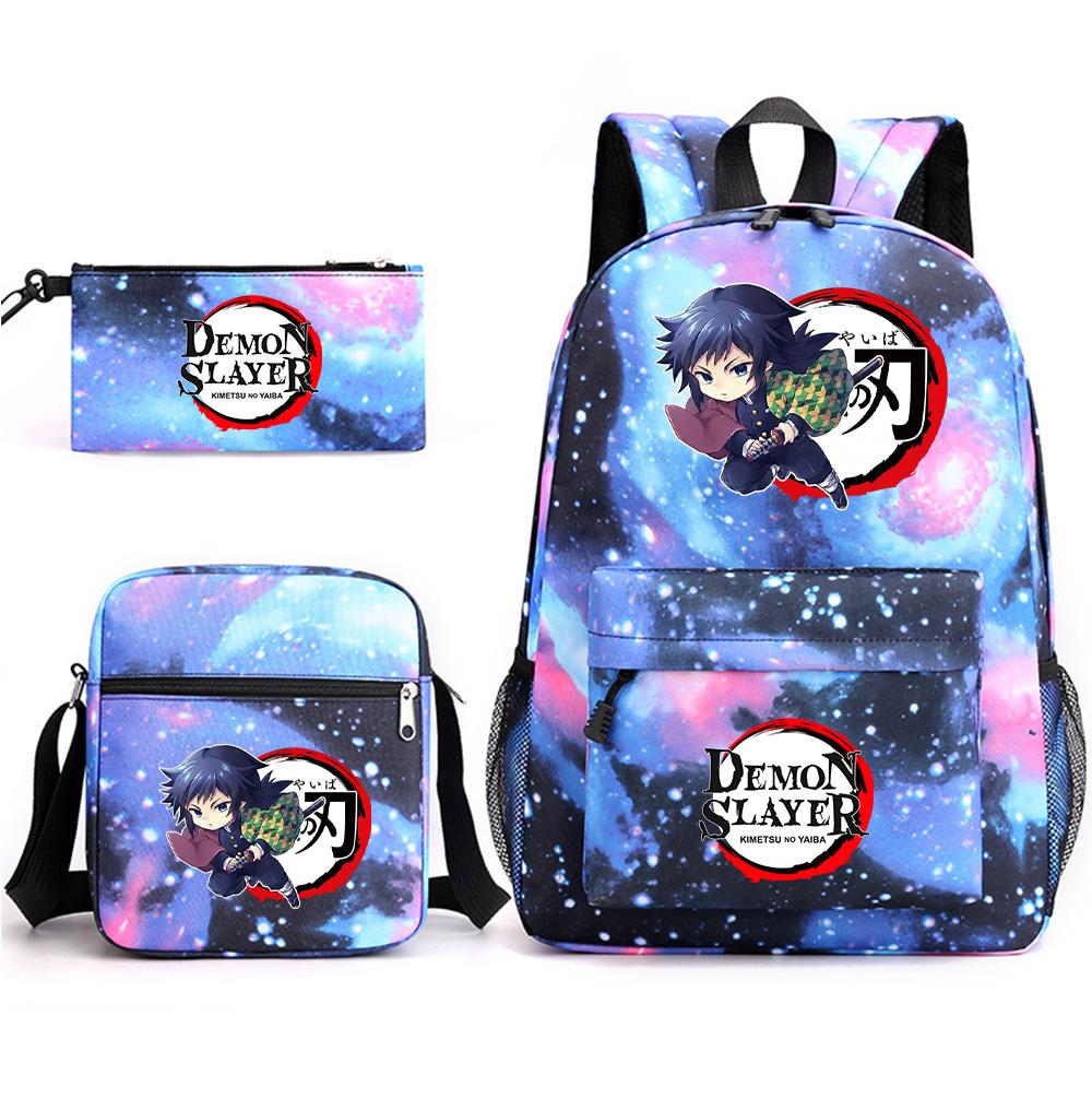 3Pcs/set Anime Demon Slayer Printed Backpack with Shoulder Bag Pencil Case for Teenager Student Boy Girl Large Capacity Waterproof Schoolbag