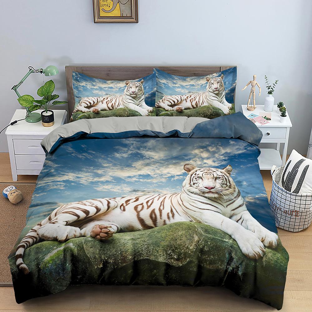Tiger  Ferocious Animal Bedding Set Boys Girls Twin Queen Size Duvet Cover Pillowcase Bed Kids Adult Fashion Home Textileextile