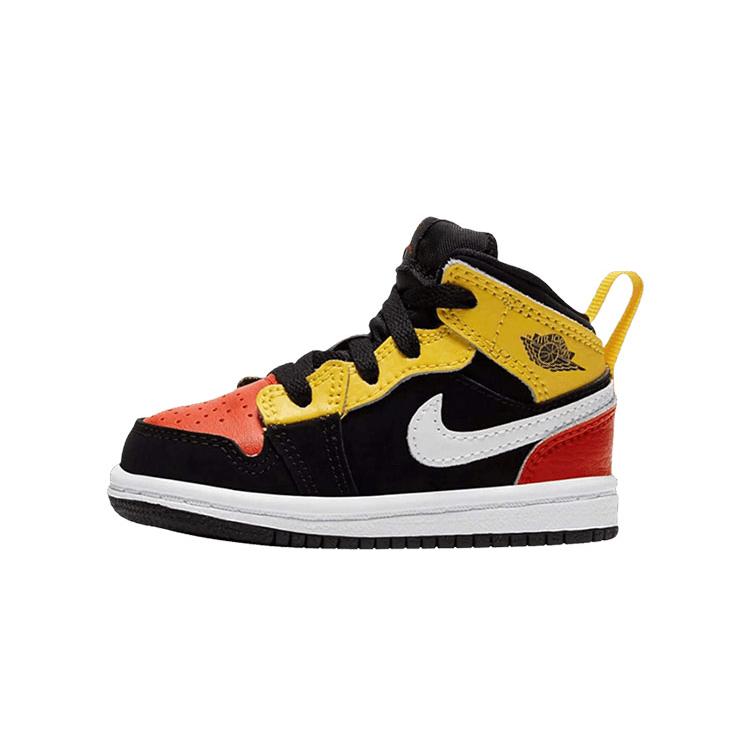 Jordan Air Jordan 1 Mid SE Amarillo Team Orange Leather High top Toddler Shoes Black Red Yellow Infant And Toddler BQ6933-087 23.5