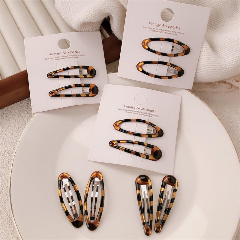 Korean Leopard Print Hair Clip for Girls - Cute BB Side Bangs and Back Hairpin