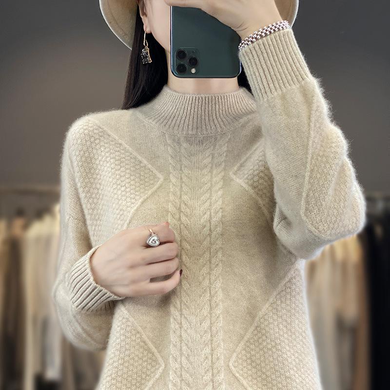 INDFS Women's Fashion Casual Fall Winter Solid Color Print Long Sleeve Half Turtleneck Sweaters