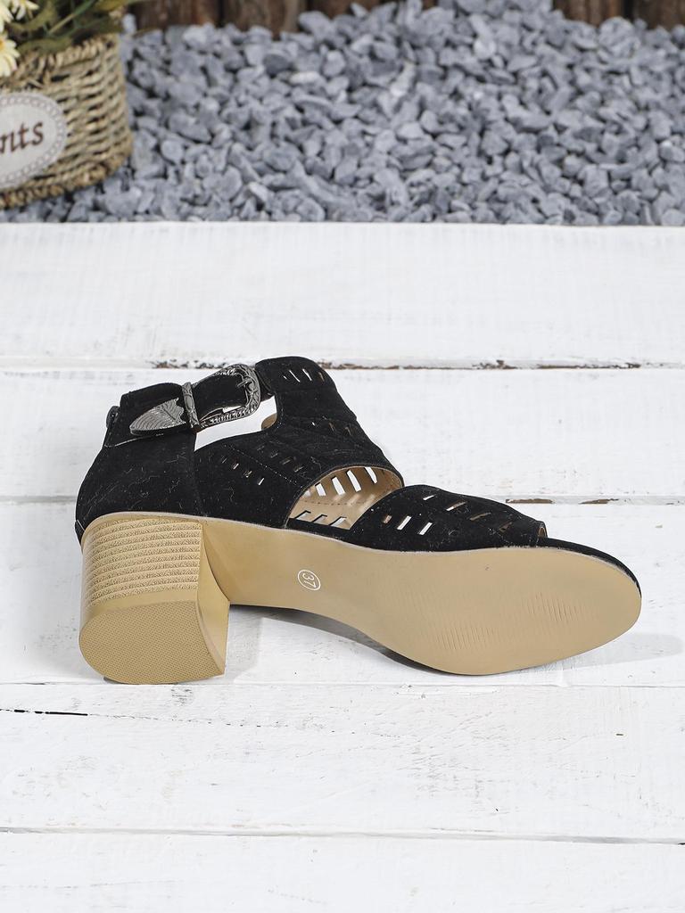 Europäischer & Amerikanischer Stil Klobiger Absatz Ausgehöhlt Geschnitzt Übergröße Damen Sandalen, Neu für Sommer 2023