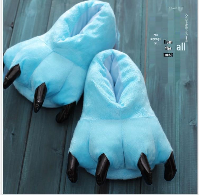 Unisex Dinosaur Claw Cotton Slippers: Cozy Autumn/Winter Velvet Heels, Large Sizes