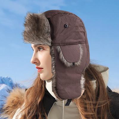 Unisex Winter Hat Thickened Velvet Lined Ear Protection Fuzzy Windoroof Buckle Fasten Heat Retention Outdoor Skiing Skating Snowboarding Lei Feng Hat