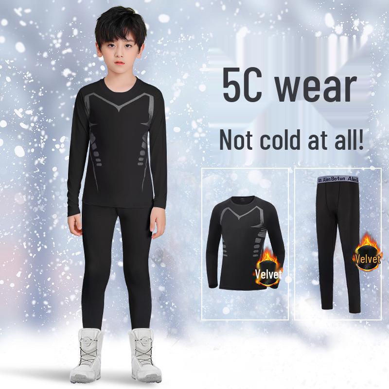 Kids' Quick-Dry Plus Velvet Warm Base Layer Skiing and Winter Sports Set