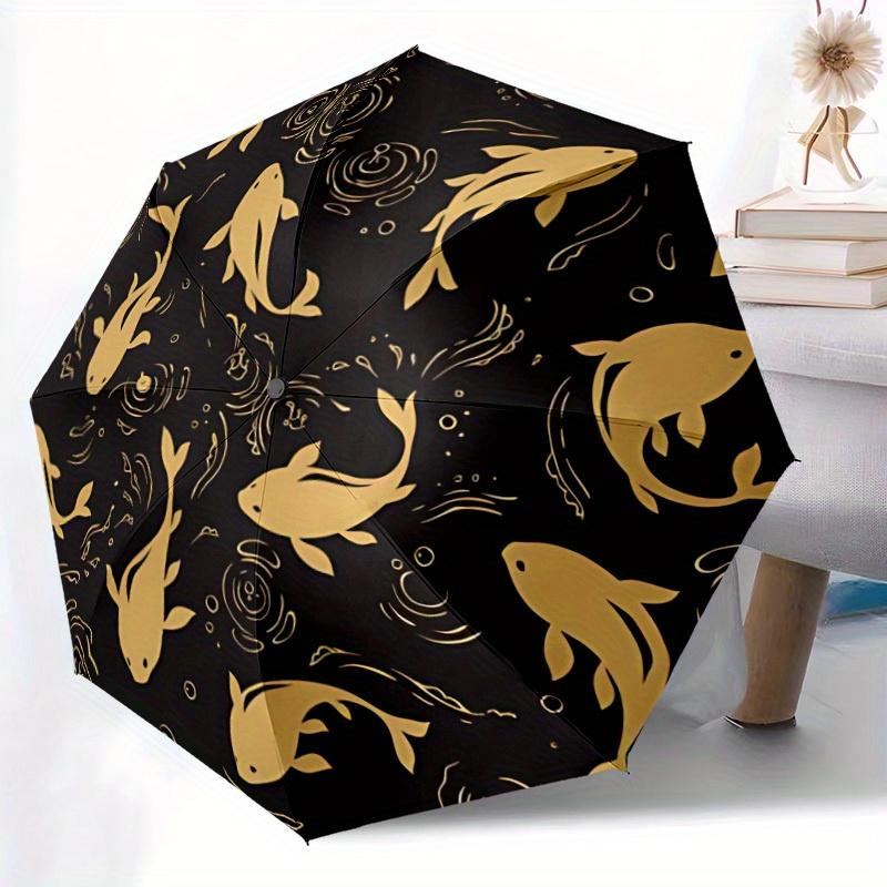 1pc Fish Pond Automatic Open/close Folding Compact Umbrella, 8-Rib Sturdy Canopy, Lightweight Portable, Commuting Use, Gift, Outdoor Umbrella, Travel