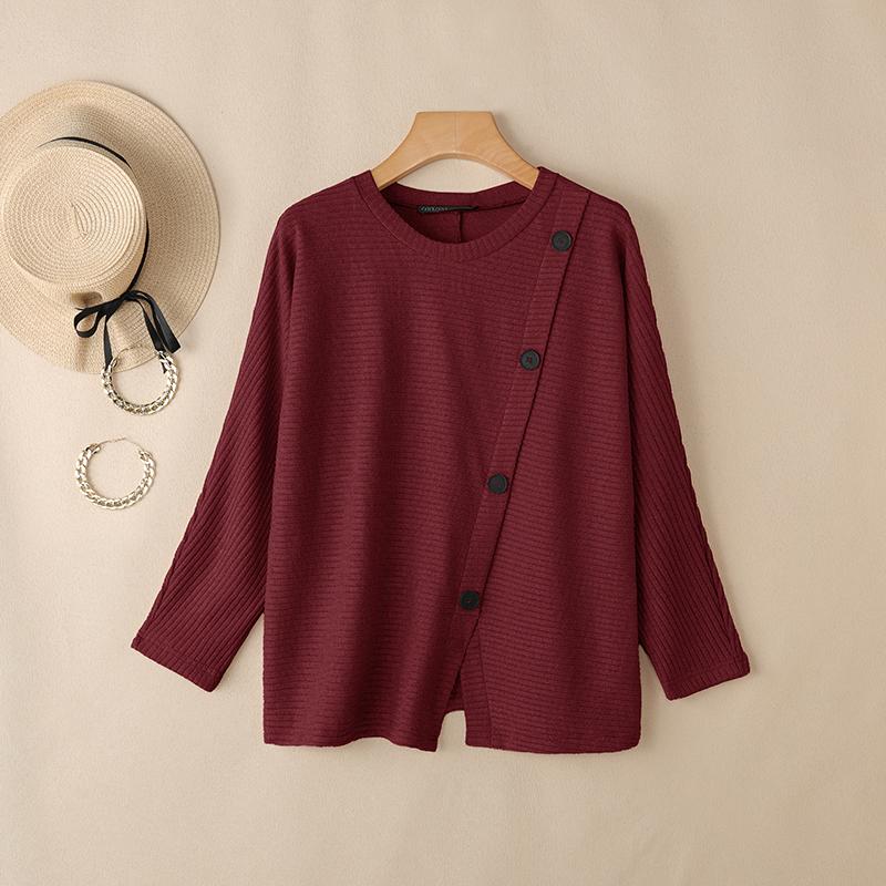 ZANZEA Women Casual Round Neck Solid Color Long Sleeve Tee Tops