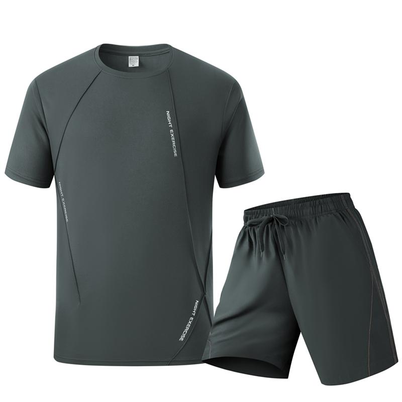 Summer Casual Sports Suit Men's Short Sleeved Lightweight Quick Drying Ice Silk Two-piece Set