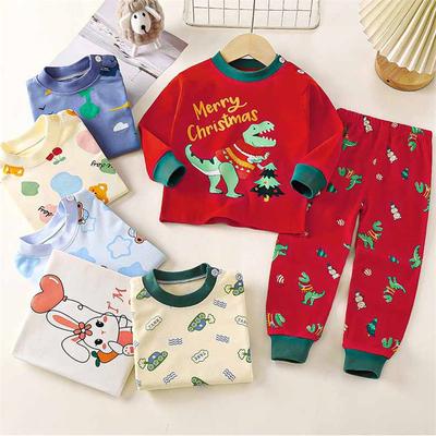 Cartoon Kids 100% Cotton Underwear Set Boys & Girls Thermal Pajamas Soft Long Sleeve Top & Pants Cozy Homewear & Sleepwear