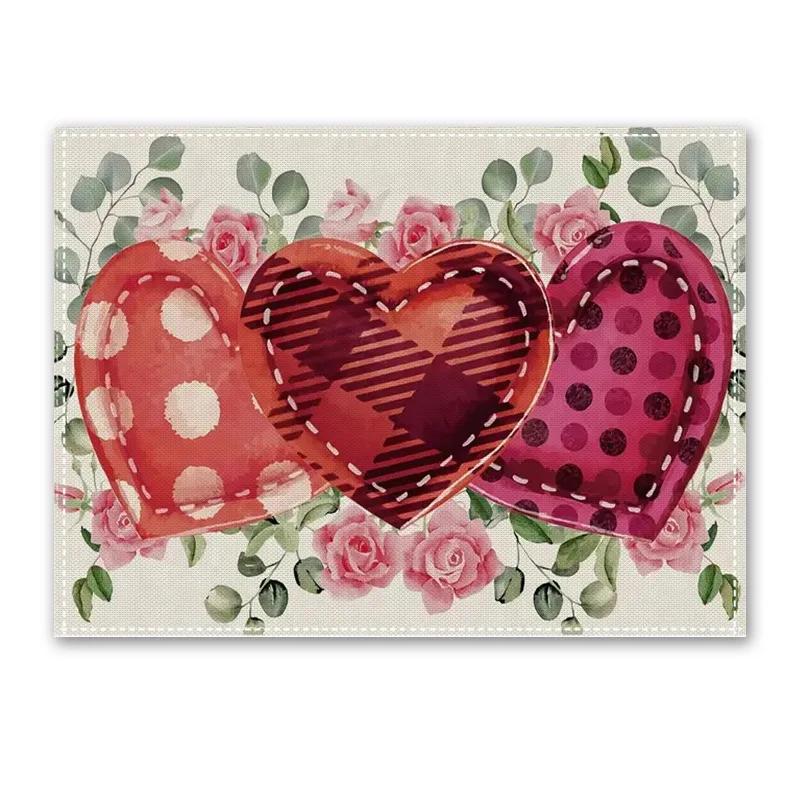 1PC Heart Placemat Dining Table Decor Linen Tableware Coaster Kitchen Accessories For Valentine's Day Couple Confession Lover