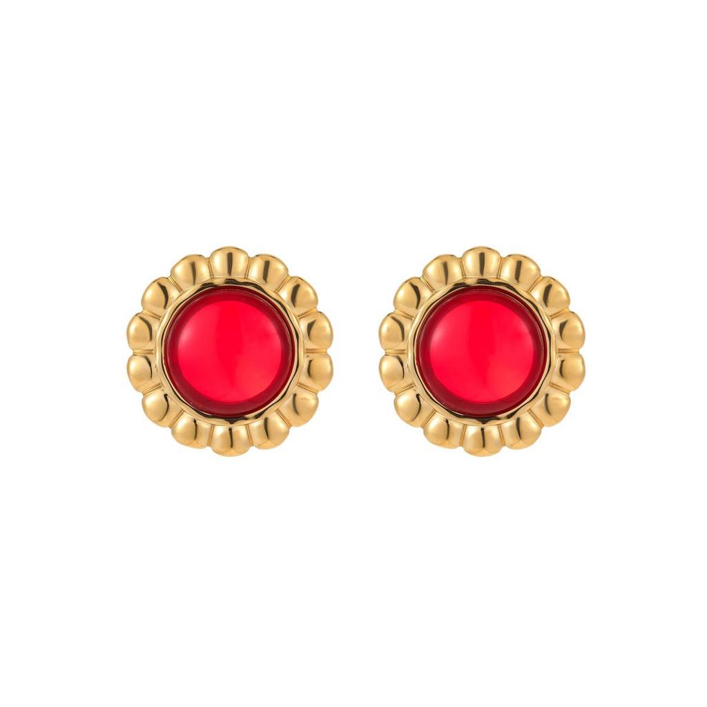 GEMCHIC Women's Vintage Geometric Earrings 18K Gold Plated Stainless Steel Studs with Faux Agate for Fashion Daily Life